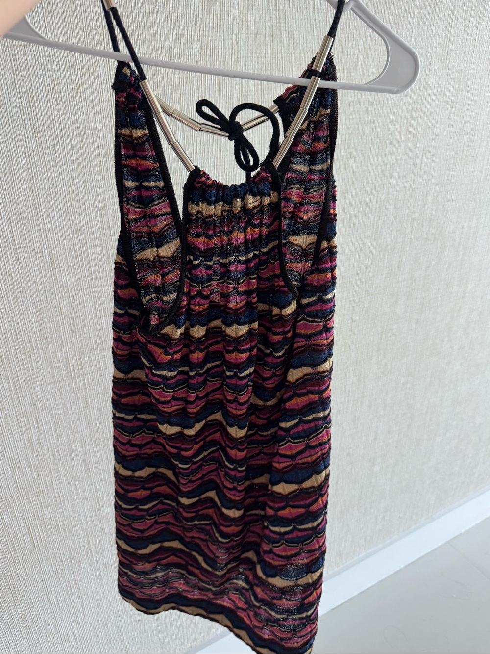 Missoni Multicolor Striped Knit Halter Tank — Black, Pink & Tan